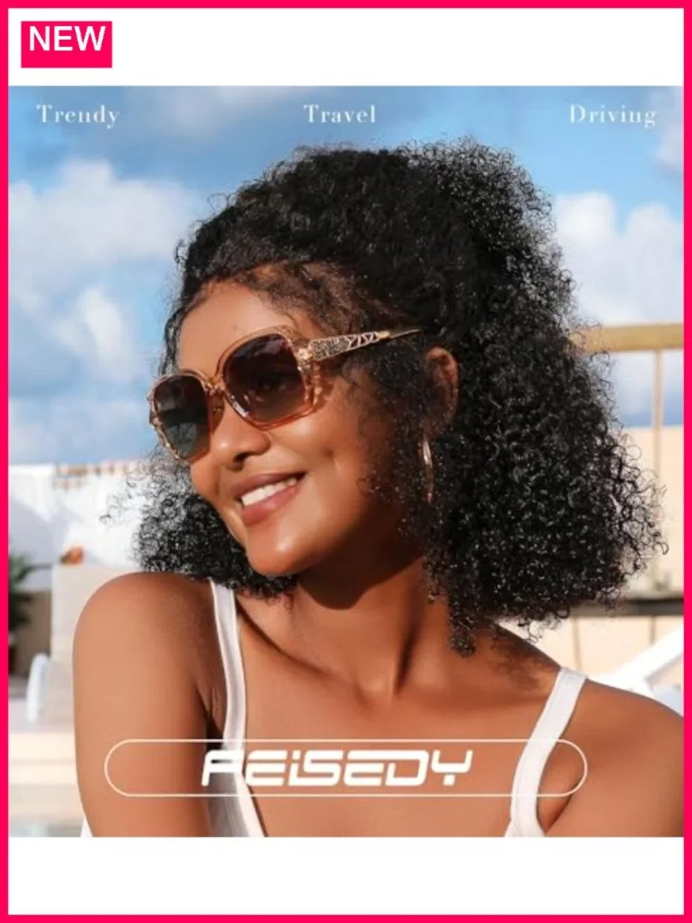 FEISEDY Square Sunglasses Polarized UV400 Oversized Sparkling Composite Frame